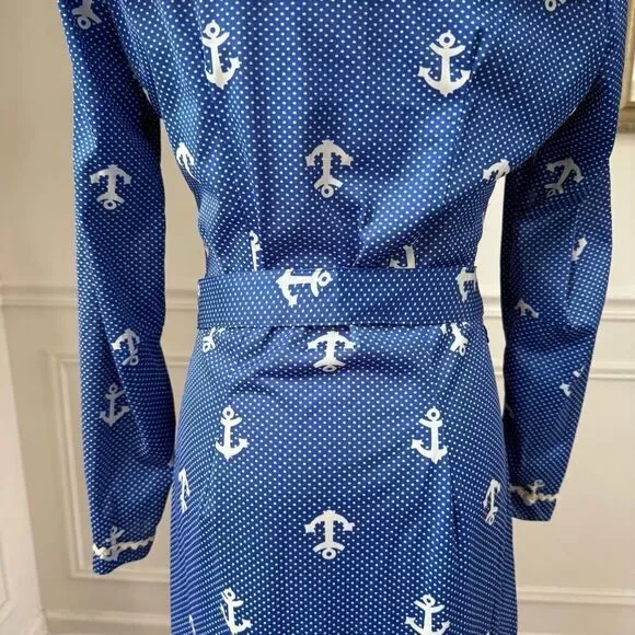 Vintage 70s House of She Ltd Zip Front Anchor Sailor Dress M - Picture 9 of 10